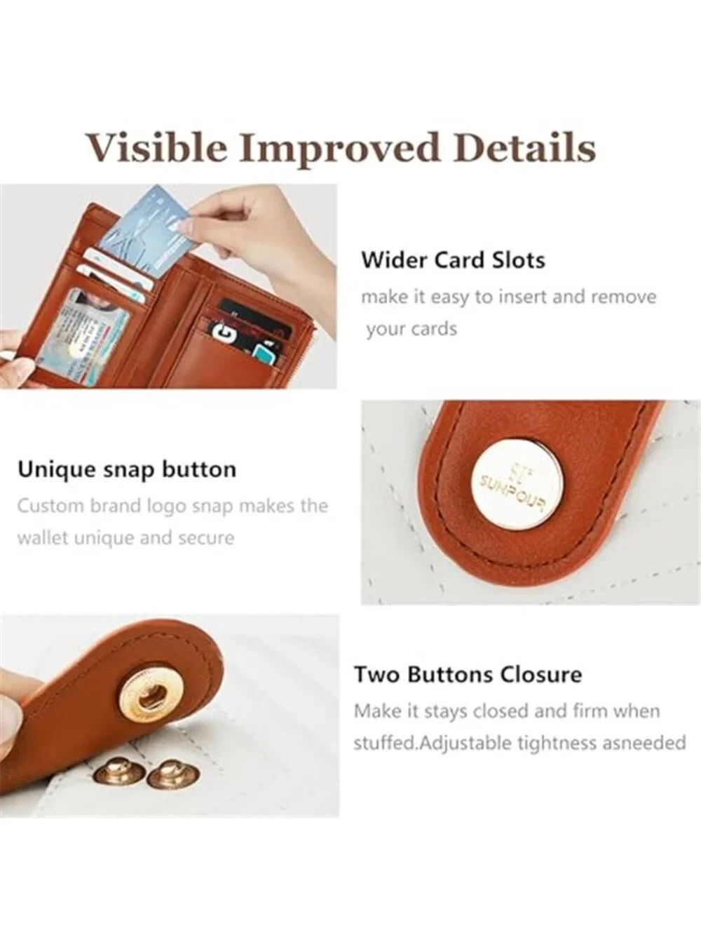 Womens RFID Bifold Wallet Vegan Leather Card Holder Coin Pocket ID Window Beige